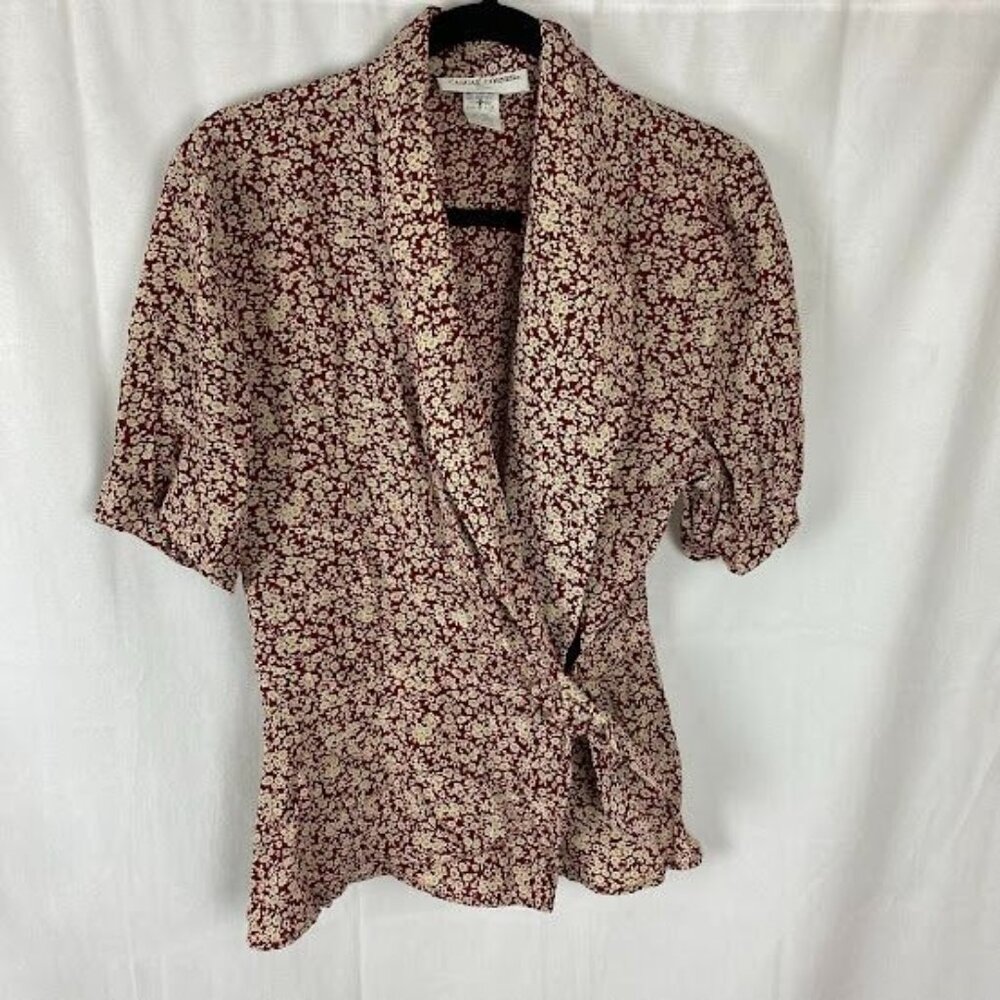 Casual Corner VTG 90's‎ Ditsy Floral Wrap Blouse Top Women's 10